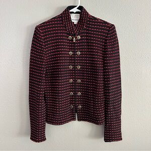 St. John Holt Renfrew Wool Knit Jacket Size 8 Black Red Gold Buttons Full Zip